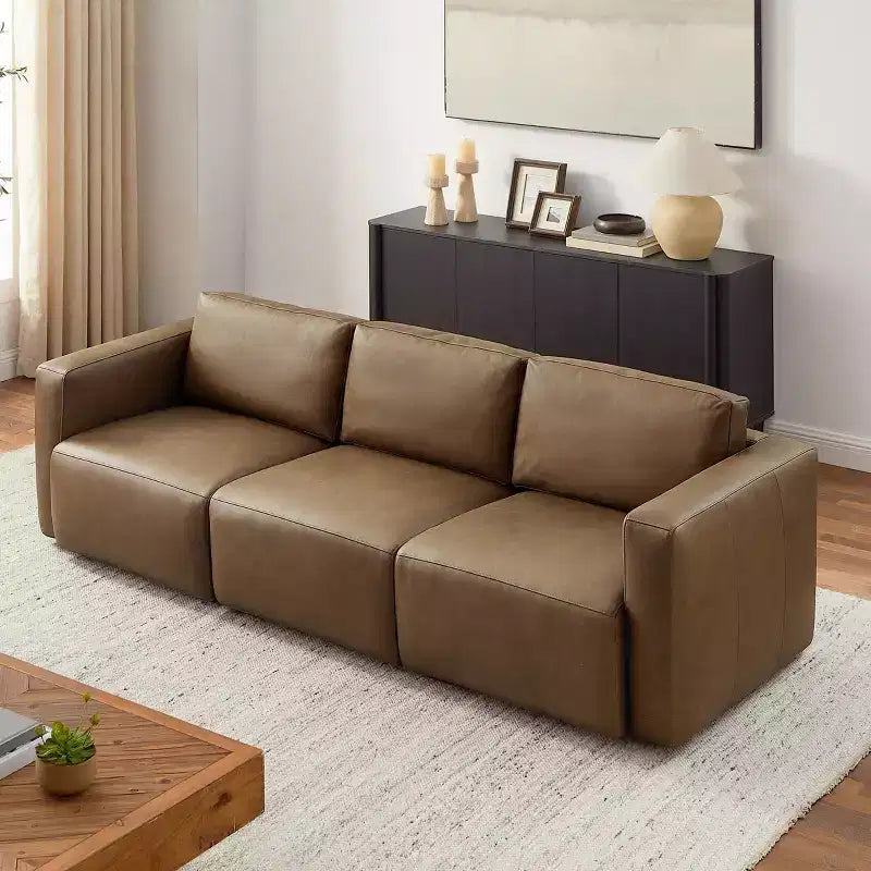 Art Leon Canapé Sectionnel Modulable 3 Places en Cuir Véritable de Luxe