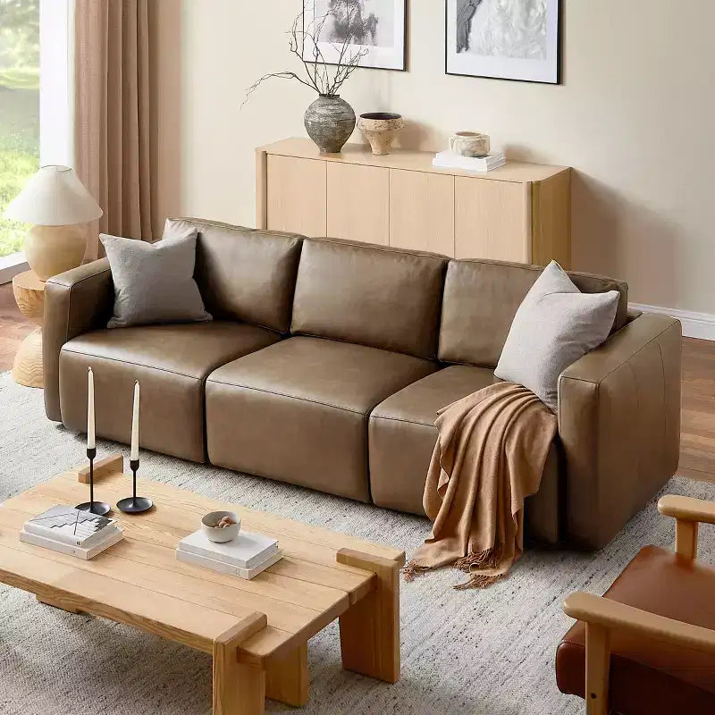 Art Leon Canapé Sectionnel Modulable 3 Places en Cuir Véritable de Luxe