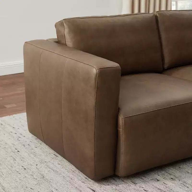 Art Leon Canapé Sectionnel Modulable 3 Places en Cuir Véritable de Luxe