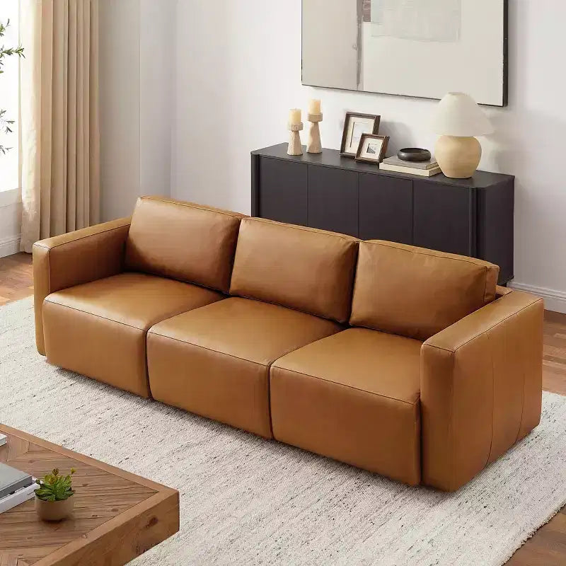 Art Leon Canapé Sectionnel Modulable 3 Places en Cuir Véritable de Luxe