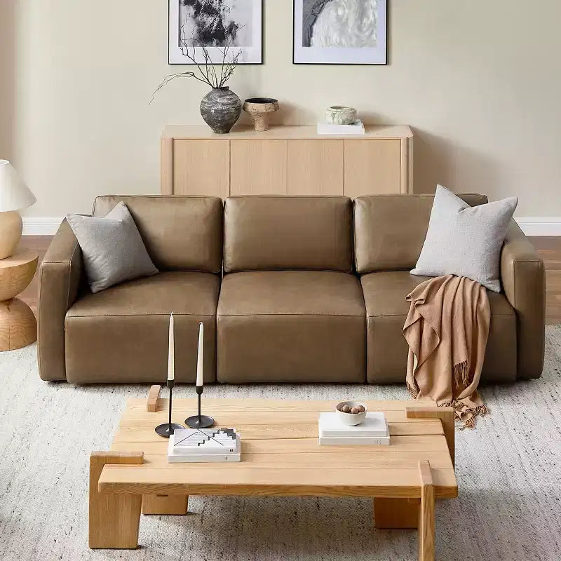 Art Leon Canapé Sectionnel Modulable 3 Places en Cuir Véritable de Luxe