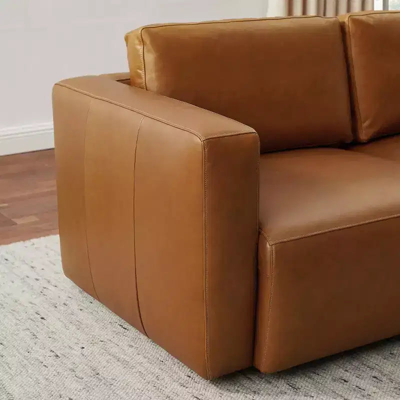 Art Leon Canapé Sectionnel Modulable 3 Places en Cuir Véritable de Luxe