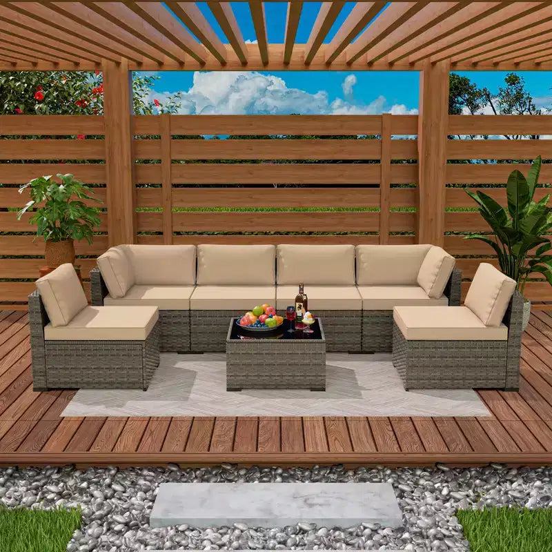 UPTIOT 7-Piece Wicker Outdoor Patio Conversation Sofa Set