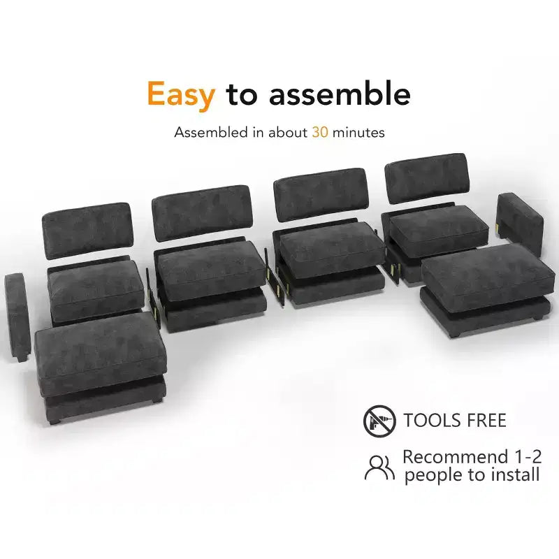 Dyonery 160 Oversized Modular Sectional Sofa, 6-Seat U-Shaped Comfy Cloud Couch Set with 2 Pillows & 2 Movable Ottomans, Chenille