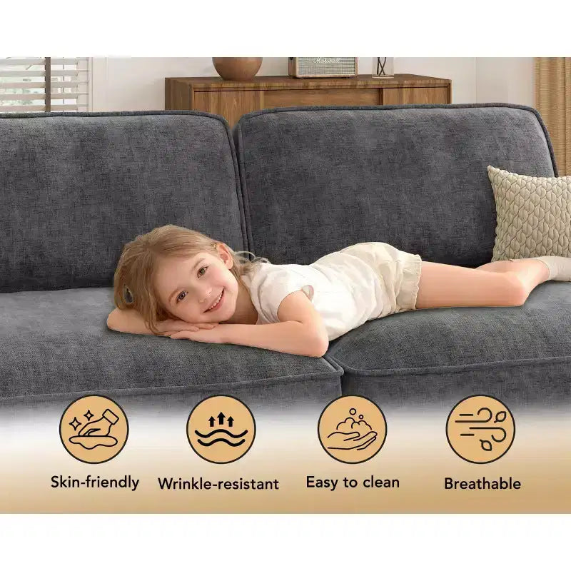 Dyonery 160 Oversized Modular Sectional Sofa, 6-Seat U-Shaped Comfy Cloud Couch Set with 2 Pillows & 2 Movable Ottomans, Chenille