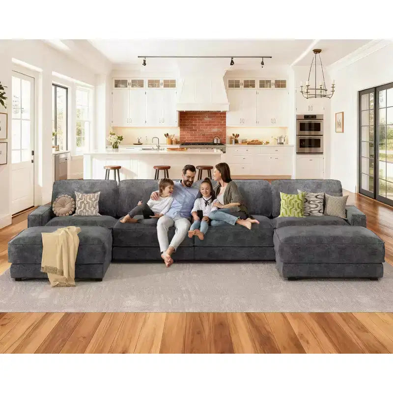 Dyonery 160 Oversized Modular Sectional Sofa, 6-Seat U-Shaped Comfy Cloud Couch Set with 2 Pillows & 2 Movable Ottomans, Chenille