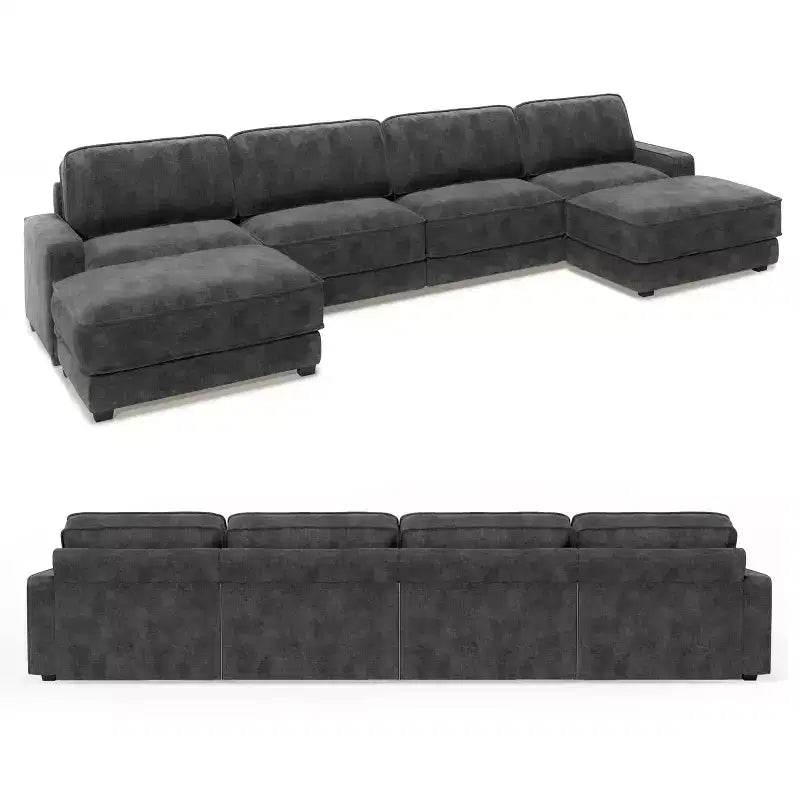 Dyonery 160 Oversized Modular Sectional Sofa, 6-Seat U-Shaped Comfy Cloud Couch Set with 2 Pillows & 2 Movable Ottomans, Chenille