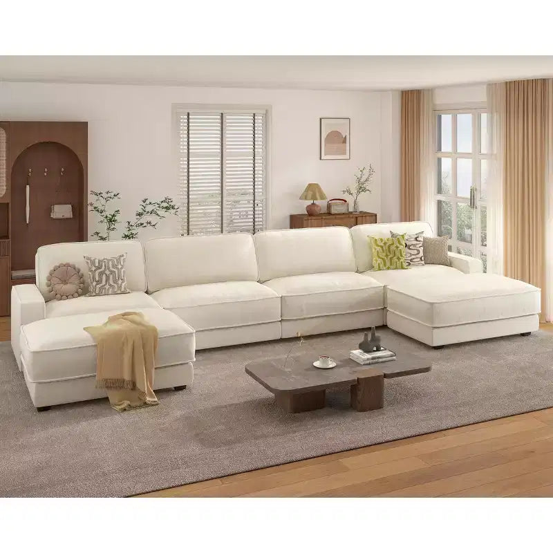Dyonery 160 Oversized Modular Sectional Sofa, 6-Seat U-Shaped Comfy Cloud Couch Set with 2 Pillows & 2 Movable Ottomans, Chenille