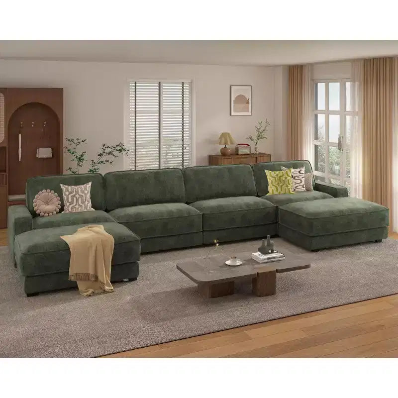 Dyonery 160 Oversized Modular Sectional Sofa, 6-Seat U-Shaped Comfy Cloud Couch Set with 2 Pillows & 2 Movable Ottomans, Chenille