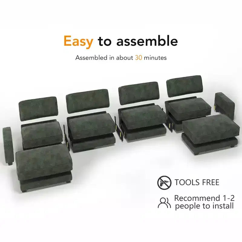 Dyonery 160 Oversized Modular Sectional Sofa, 6-Seat U-Shaped Comfy Cloud Couch Set with 2 Pillows & 2 Movable Ottomans, Chenille