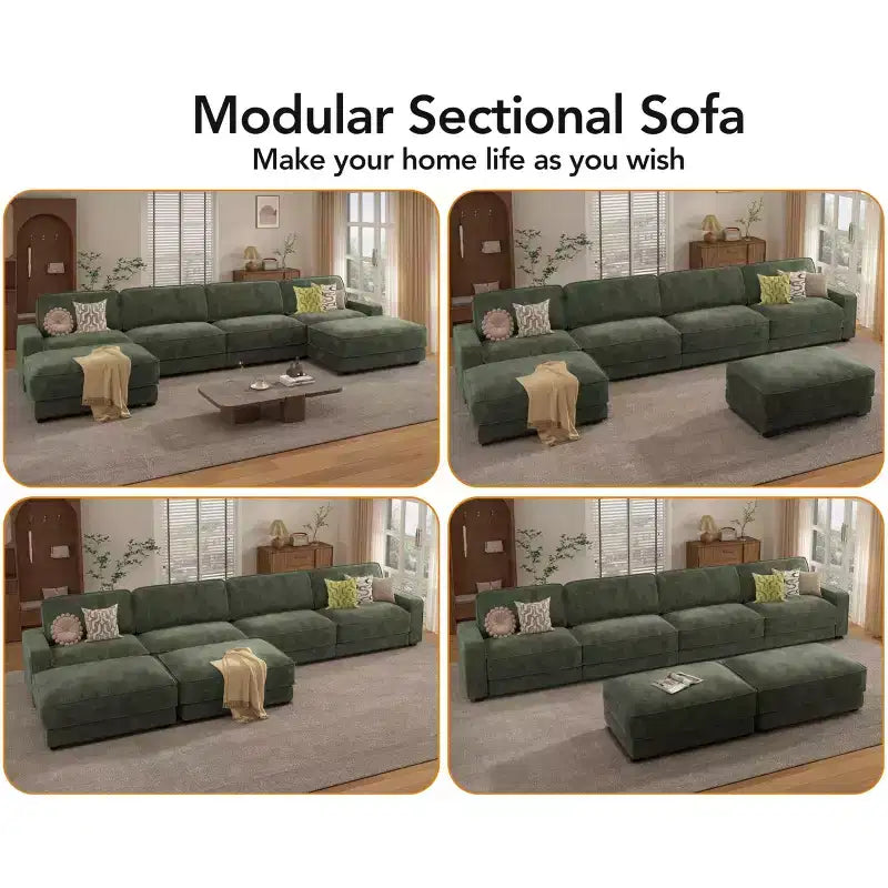 Dyonery 160 Oversized Modular Sectional Sofa, 6-Seat U-Shaped Comfy Cloud Couch Set with 2 Pillows & 2 Movable Ottomans, Chenille