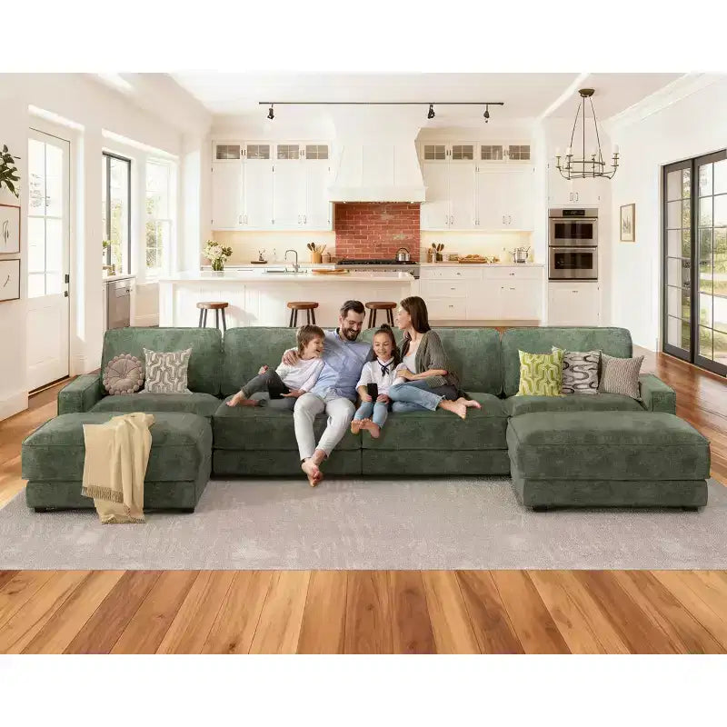 Dyonery 160 Oversized Modular Sectional Sofa, 6-Seat U-Shaped Comfy Cloud Couch Set with 2 Pillows & 2 Movable Ottomans, Chenille