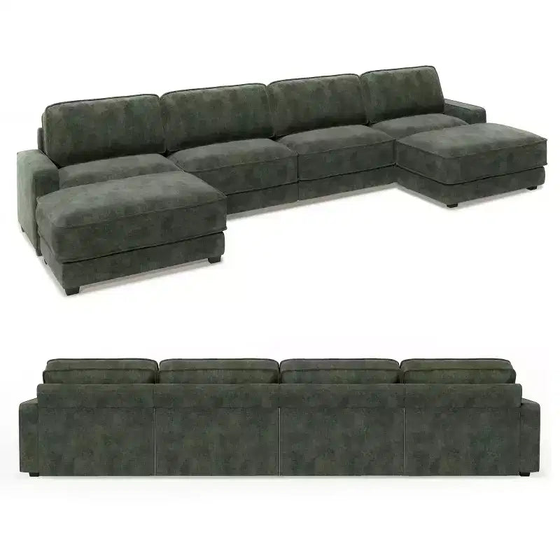 Dyonery 160 Oversized Modular Sectional Sofa, 6-Seat U-Shaped Comfy Cloud Couch Set with 2 Pillows & 2 Movable Ottomans, Chenille