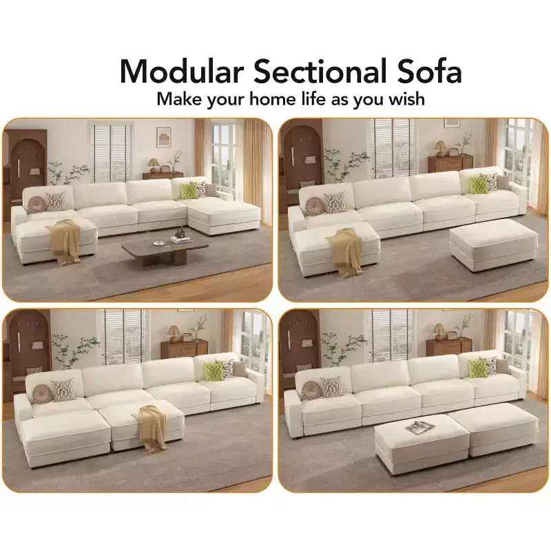 Dyonery 160 Oversized Modular Sectional Sofa, 6-Seat U-Shaped Comfy Cloud Couch Set with 2 Pillows & 2 Movable Ottomans, Chenille