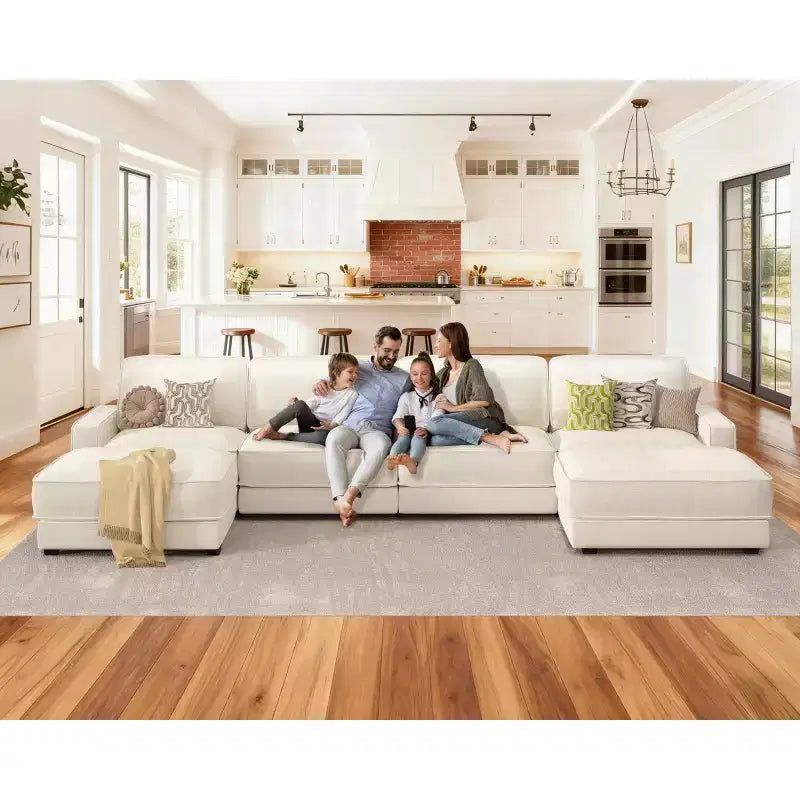 Dyonery 160 Oversized Modular Sectional Sofa, 6-Seat U-Shaped Comfy Cloud Couch Set with 2 Pillows & 2 Movable Ottomans, Chenille