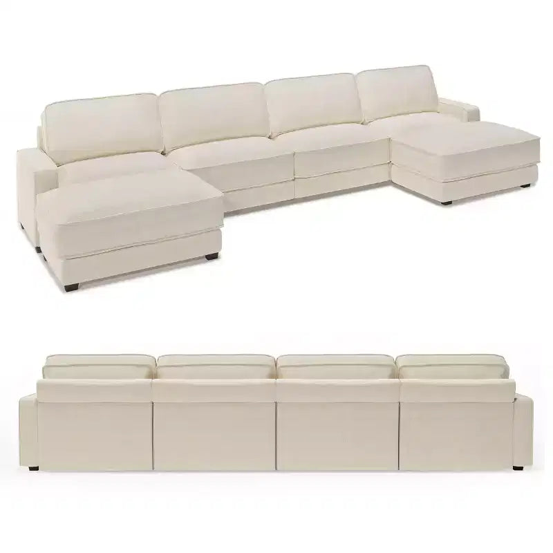 Dyonery 160 Oversized Modular Sectional Sofa, 6-Seat U-Shaped Comfy Cloud Couch Set with 2 Pillows & 2 Movable Ottomans, Chenille