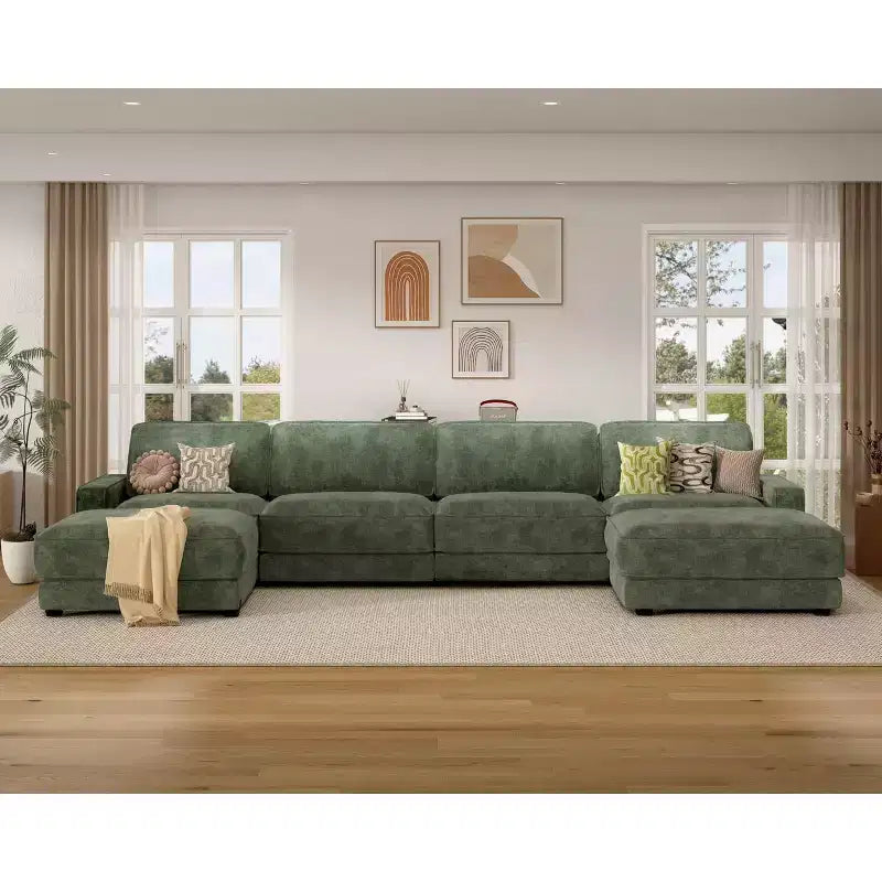 Dyonery 160 Sofá Modular Seccional Extragrande, Sofá Nube Cómodo en Forma de U de 6 Plazas con 2 Almohadas y 2 Otomanas Móviles, Chenille
