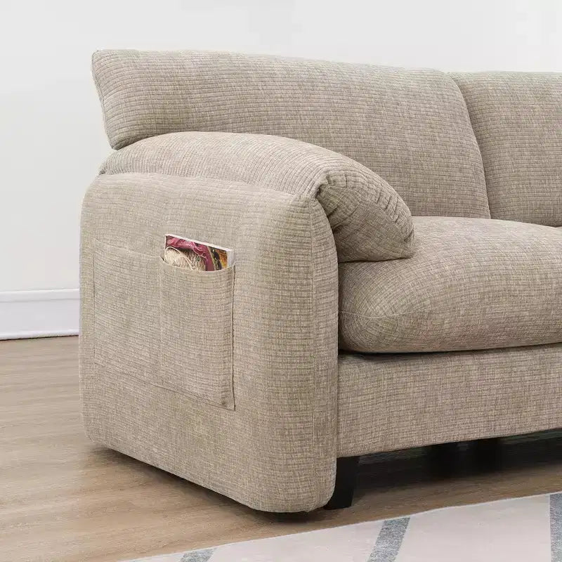 EHMKNP 108 L-Shaped Modular Sectional Sofa with Extra Wide 31.5 Seats, Movable Ottoman, Striped Chenille Fabric
