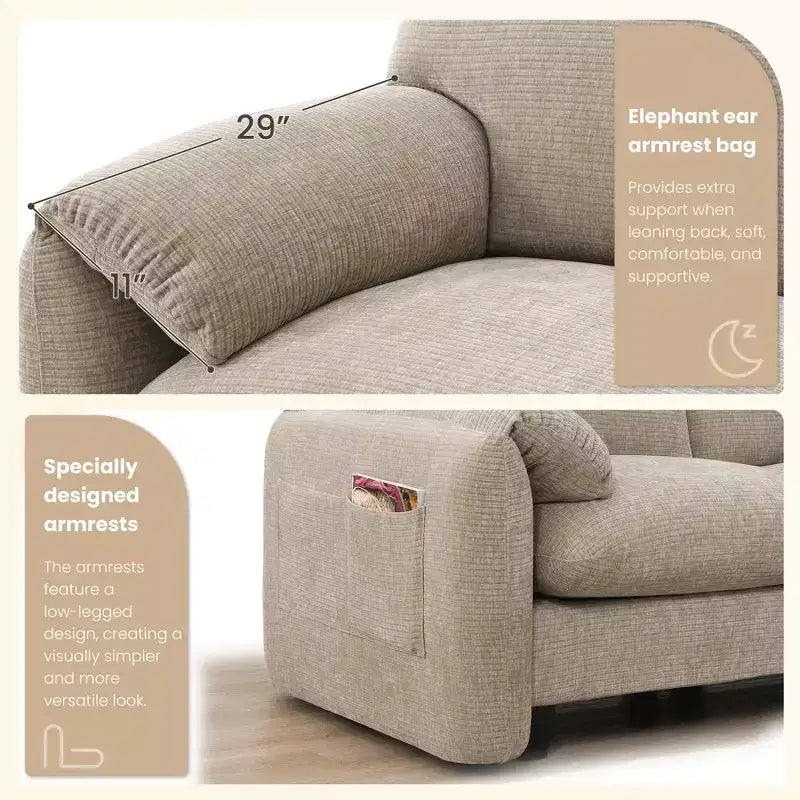 EHMKNP 108 L-Shaped Modular Sectional Sofa with Extra Wide 31.5 Seats, Movable Ottoman, Striped Chenille Fabric