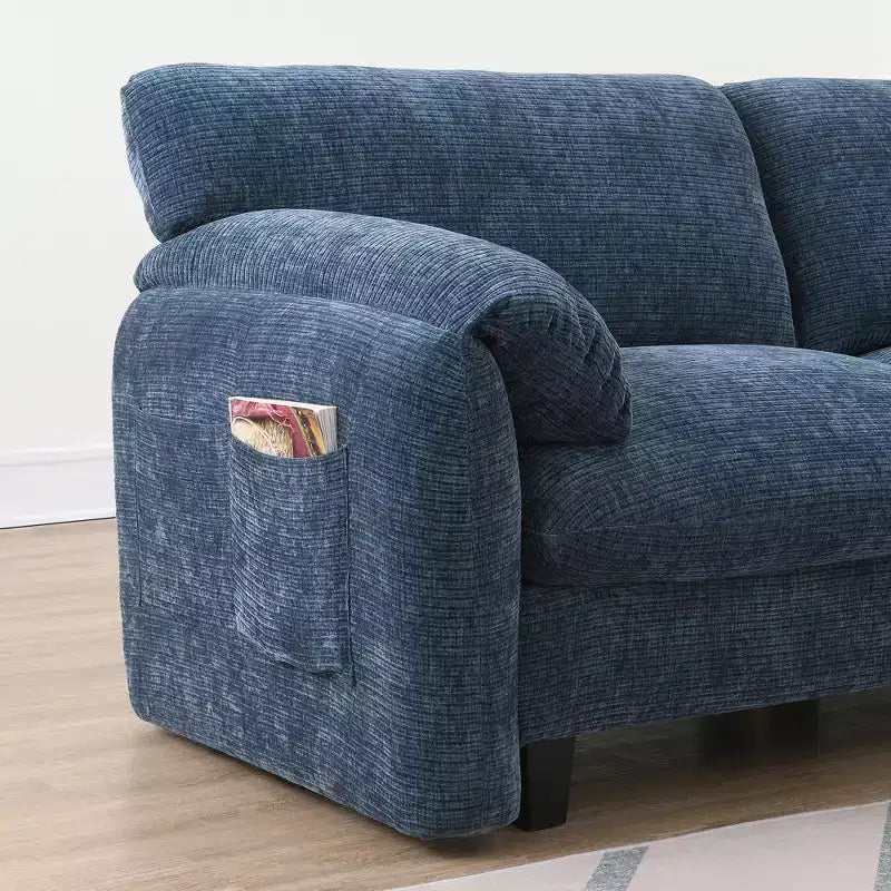 EHMKNP 108 L-Shaped Modular Sectional Sofa with Extra Wide 31.5 Seats, Movable Ottoman, Striped Chenille Fabric