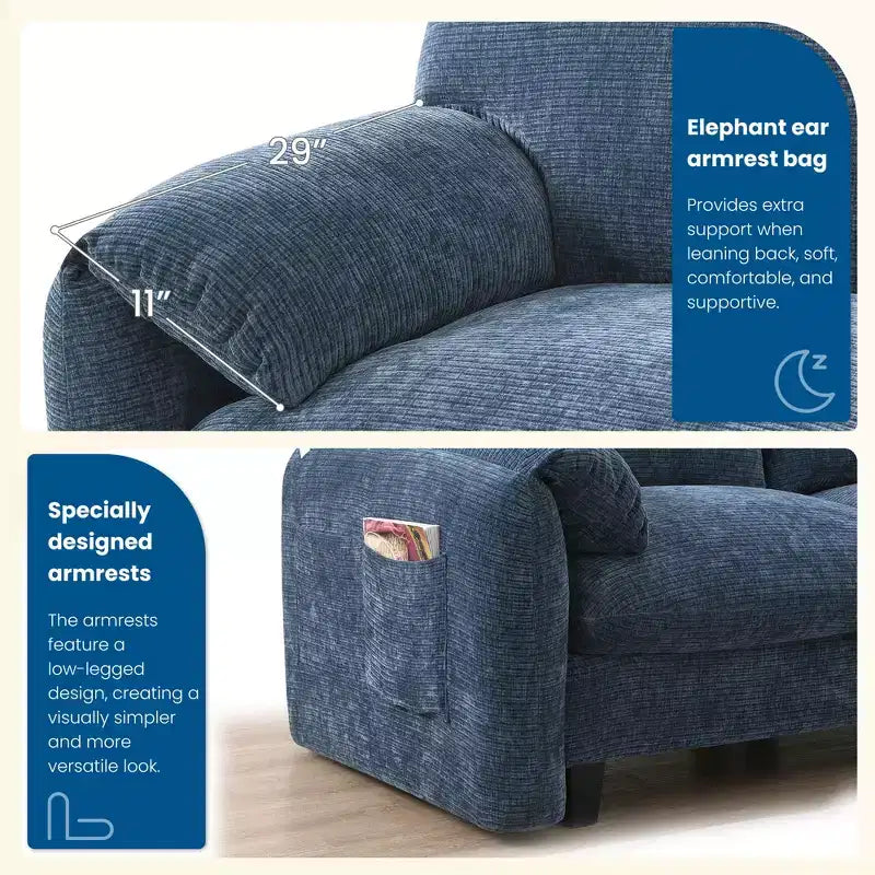 EHMKNP 108 L-Shaped Modular Sectional Sofa with Extra Wide 31.5 Seats, Movable Ottoman, Striped Chenille Fabric