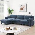 EHMKNP 108 L-Shaped Modular Sectional Sofa with Extra Wide 31.5 Seats, Movable Ottoman, Striped Chenille Fabric