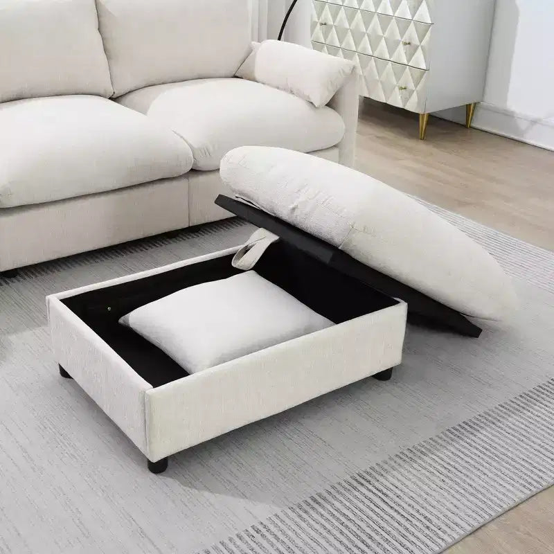EHMKNP 96.5 L-Shaped Sectional Sofa with Storage Ottoman for Living Room/Apartment ,Comfy Chenille Fabric