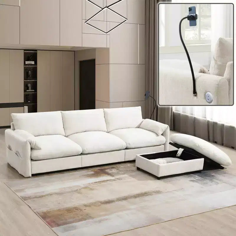 EHMKNP 96.5 L-Shaped Sectional Sofa with Storage Ottoman for Living Room/Apartment ,Comfy Chenille Fabric