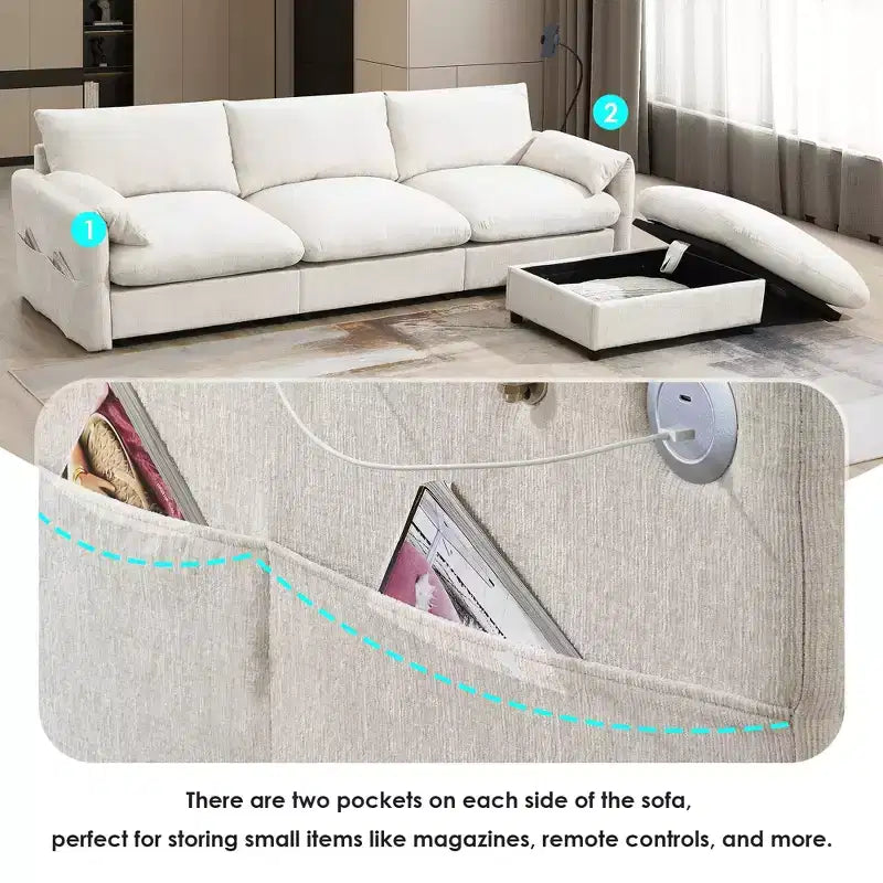 EHMKNP 96.5 L-Shaped Sectional Sofa with Storage Ottoman for Living Room/Apartment ,Comfy Chenille Fabric