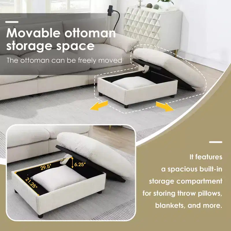 EHMKNP 96.5 L-Shaped Sectional Sofa with Storage Ottoman for Living Room/Apartment ,Comfy Chenille Fabric