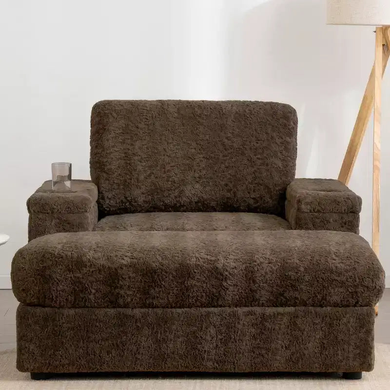 EHMKNP 42 Oversized Chaise Lounge Indoor Sofa Chair  Upholstered Deep Seat Sleeper Couch with Storage Ottoman
