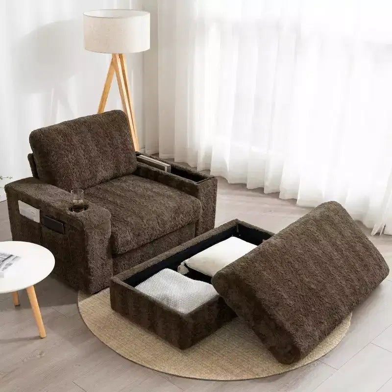 EHMKNP 42 Oversized Chaise Lounge Indoor Sofa Chair  Upholstered Deep Seat Sleeper Couch with Storage Ottoman