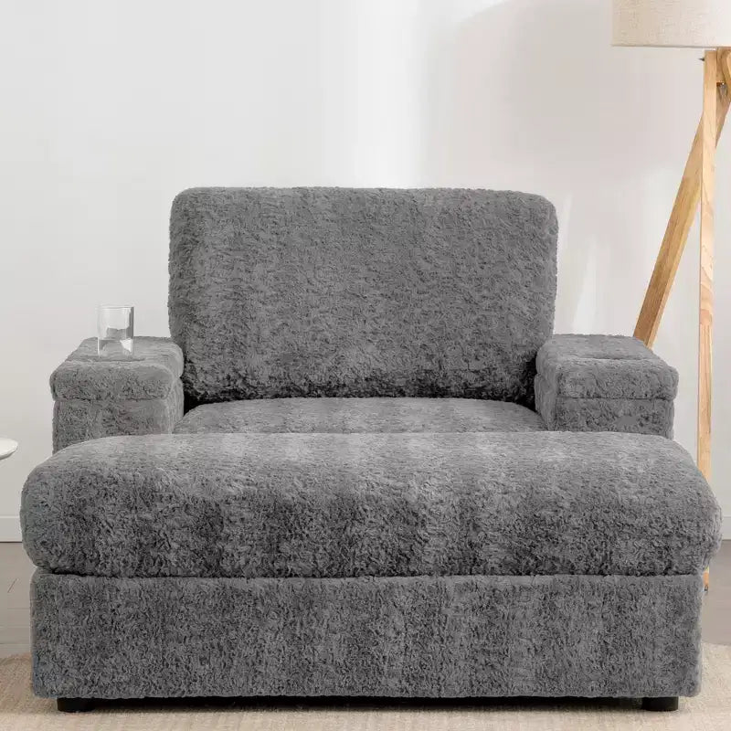 EHMKNP 42 Oversized Chaise Lounge Indoor Sofa Chair  Upholstered Deep Seat Sleeper Couch with Storage Ottoman