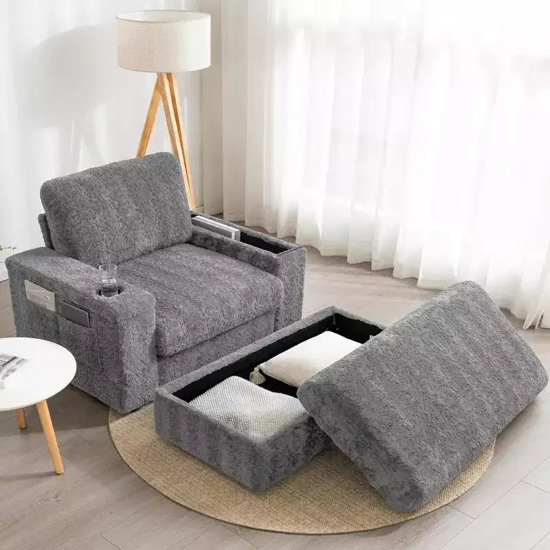 EHMKNP 42 Oversized Chaise Lounge Indoor Sofa Chair  Upholstered Deep Seat Sleeper Couch with Storage Ottoman