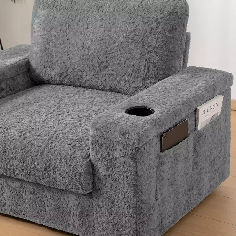 EHMKNP 42 Oversized Chaise Lounge Indoor Sofa Chair  Upholstered Deep Seat Sleeper Couch with Storage Ottoman