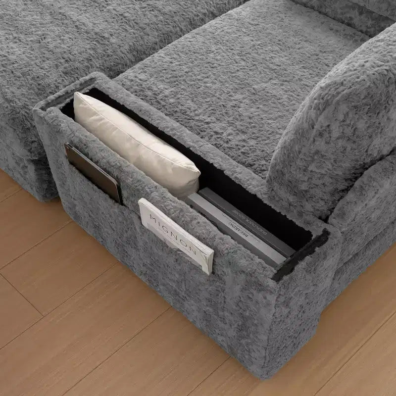 EHMKNP 42 Oversized Chaise Lounge Indoor Sofa Chair  Upholstered Deep Seat Sleeper Couch with Storage Ottoman