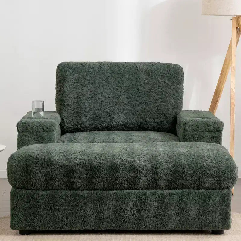 EHMKNP 42 Oversized Chaise Lounge Indoor Sofa Chair  Upholstered Deep Seat Sleeper Couch with Storage Ottoman