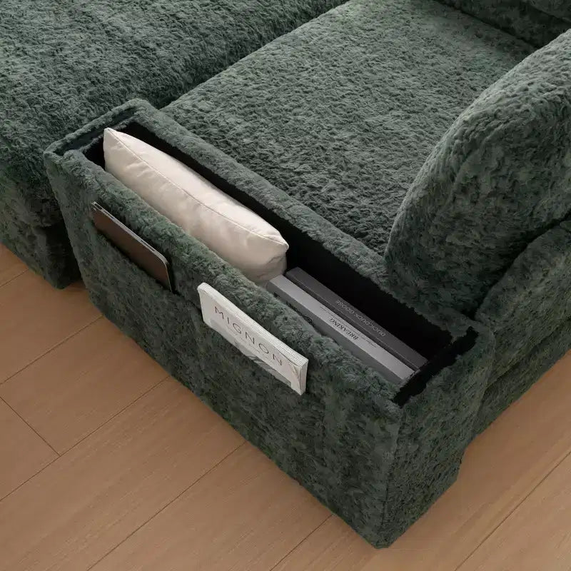 EHMKNP 42 Oversized Chaise Lounge Indoor Sofa Chair  Upholstered Deep Seat Sleeper Couch with Storage Ottoman