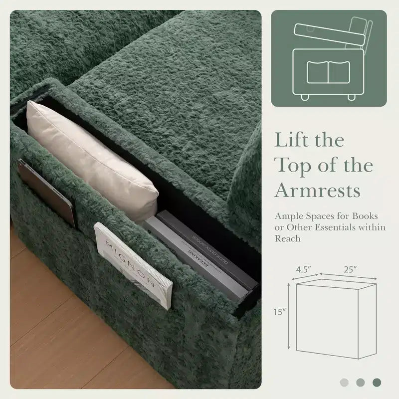 EHMKNP 42 Oversized Chaise Lounge Indoor Sofa Chair  Upholstered Deep Seat Sleeper Couch with Storage Ottoman