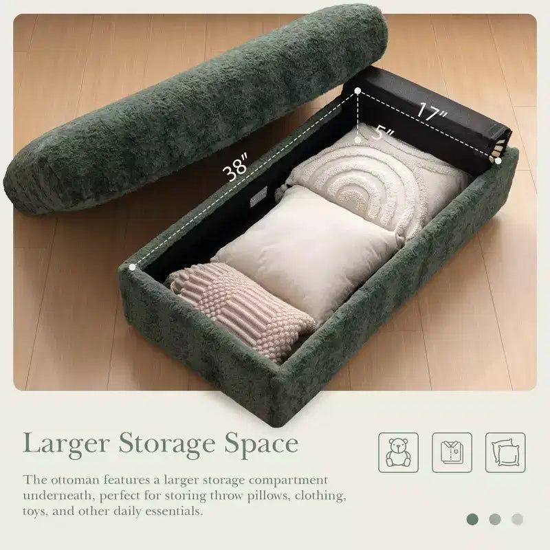 EHMKNP 42 Oversized Chaise Lounge Indoor Sofa Chair  Upholstered Deep Seat Sleeper Couch with Storage Ottoman