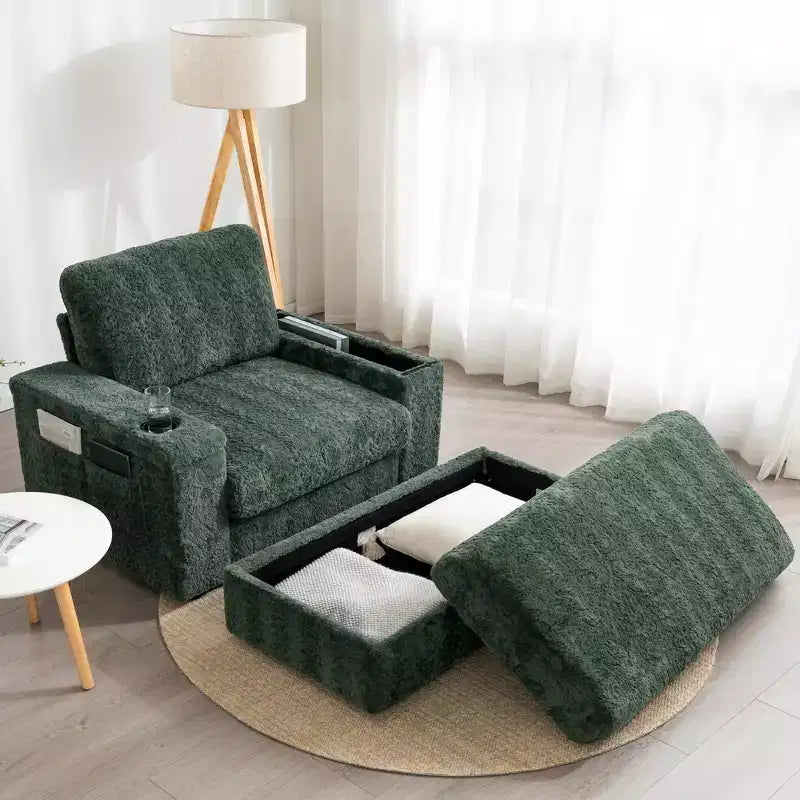 EHMKNP 42 Oversized Chaise Lounge Indoor Sofa Chair  Upholstered Deep Seat Sleeper Couch with Storage Ottoman
