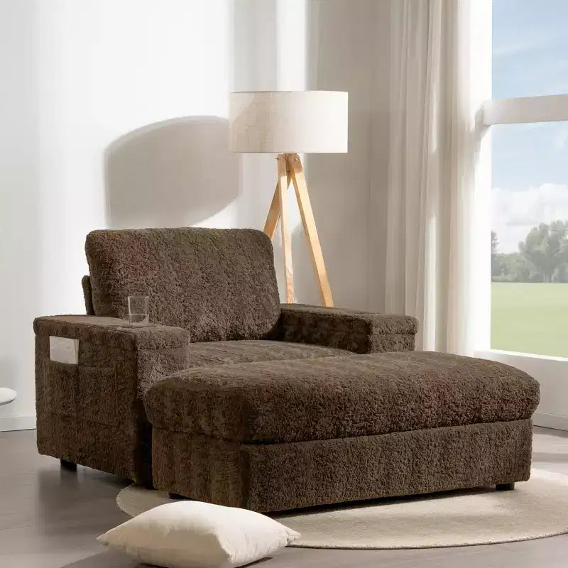 EHMKNP 42 Tumbona Diván Sofá Individual Tapizado con Asiento Profundo Sofá Cama con Otomana de Almacenamiento