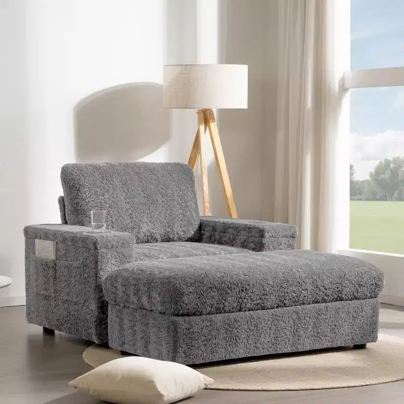 EHMKNP 42 Tumbona Diván Sofá Individual Tapizado con Asiento Profundo Sofá Cama con Otomana de Almacenamiento
