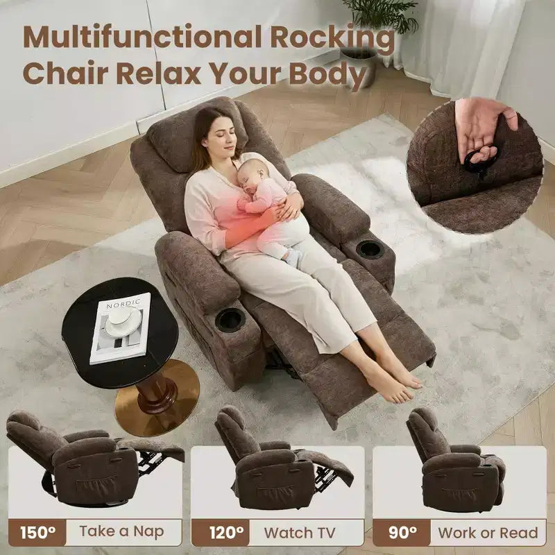 Recliner Chair, 360 Swivel Rocker Recliner Chair for Adults with Massage and Heat, Electric Glider Rocking Chairs