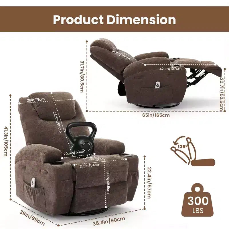 Recliner Chair, 360 Swivel Rocker Recliner Chair for Adults with Massage and Heat, Electric Glider Rocking Chairs