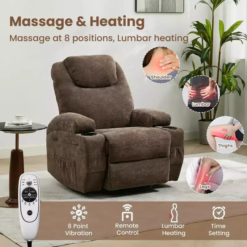 Recliner Chair, 360 Swivel Rocker Recliner Chair for Adults with Massage and Heat, Electric Glider Rocking Chairs