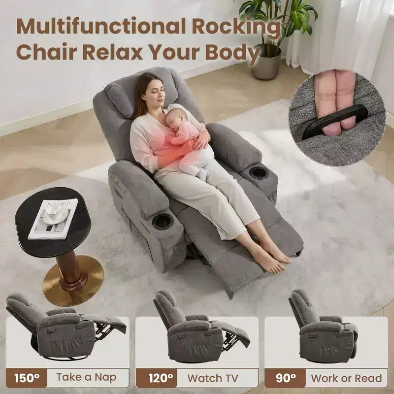 Recliner Chair, 360 Swivel Rocker Recliner Chair for Adults with Massage and Heat, Electric Glider Rocking Chairs