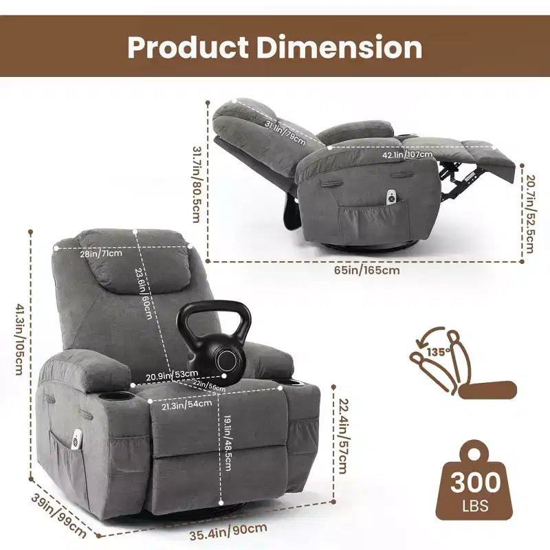 Recliner Chair, 360 Swivel Rocker Recliner Chair for Adults with Massage and Heat, Electric Glider Rocking Chairs
