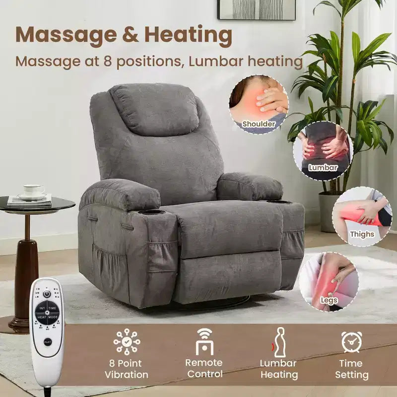 Recliner Chair, 360 Swivel Rocker Recliner Chair for Adults with Massage and Heat, Electric Glider Rocking Chairs