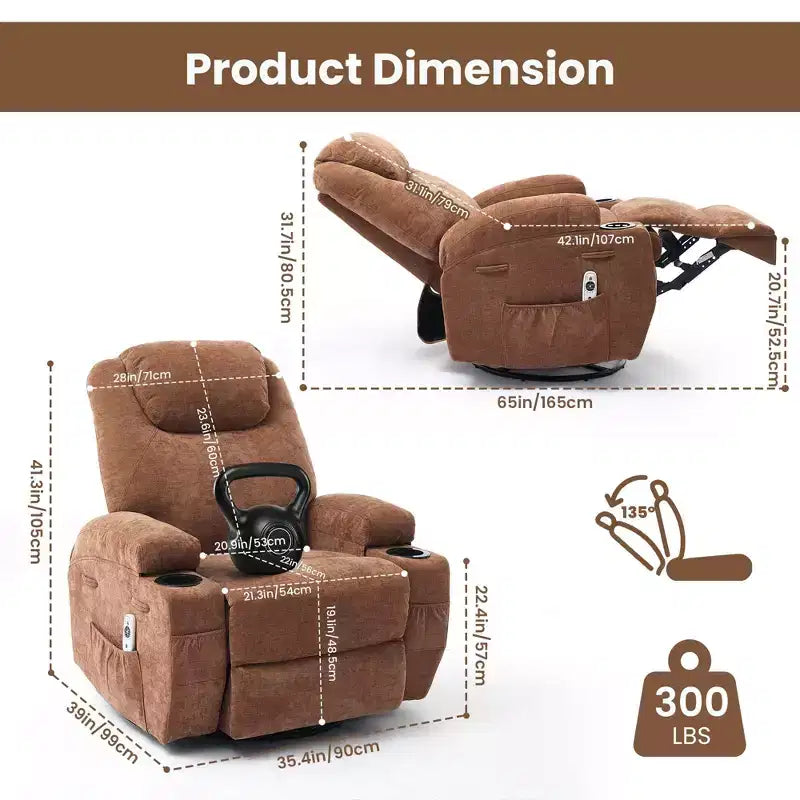 Recliner Chair, 360 Swivel Rocker Recliner Chair for Adults with Massage and Heat, Electric Glider Rocking Chairs